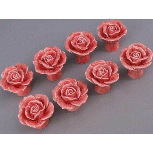 8PCS Kitchen Cupboard Cabinet Door Handle Kids Room Furniture Wardrobe Drawer Ceramic Pink Rose Pull Knob