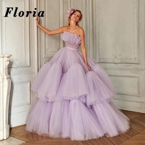 Floria Ball Gown Pearls Evening Dresses Customized 2021 Dubai Design Prom Dress Celebrity Party Gowns Middle East Robe De Soiree