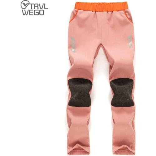 TRVLWEGO Kids Winter Trekking Pants Fishing Hiking Softshell Children Outdoor Skiing Trousers Keep Warm Luminous Warning Bar