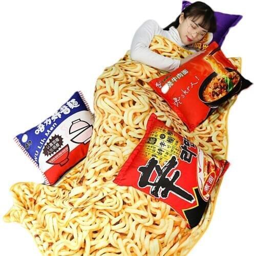 Kawaii Simulation Noodles Throw Pillow with Blanket Stuffed Food Ramen Plush Pillow Cushion Food Plush Toy Home Decor