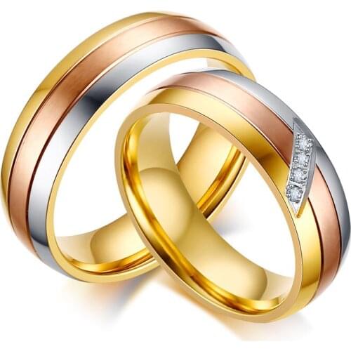 Lovers Alliance Couple Wedding Rings For Men And Women Tricolor 14k gold filled jewelry ring Stainless Steel