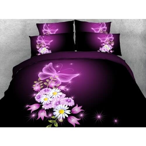 3D Purple Floral Bedding set Rose Flower quilt duvet cover bed sheet linen bedspread Super King Queen size twin Butterfly 4PCS
