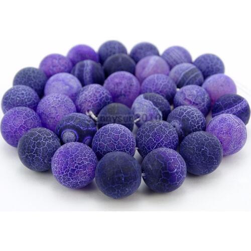Matte Purple Fire Crackle Ag-ate Gems Stones Round Spacer Loose Beads 15'' Strand for Jewelry Making Crafts 5 Strands/Pack