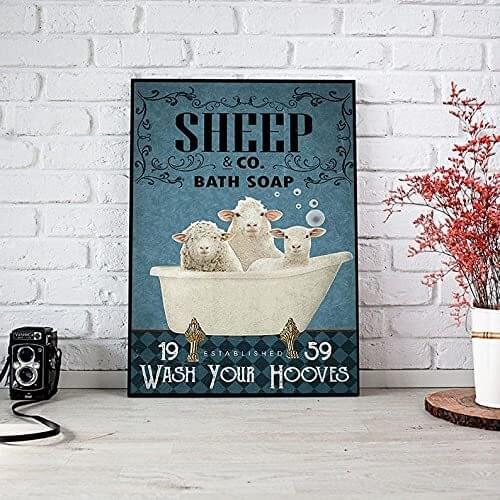 Metal Tin Sign Sheep Co Bath Soap Art Drawing Poster Family Scenery Living Room Room Decoration Vintage Metal Sign 8x12 Inch