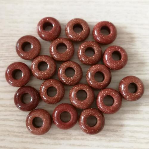 Fashion natural round stone beads charm gold sand 14x8mm big hole stone beads For Bracelet wholesale 50pcs/lot free shipping