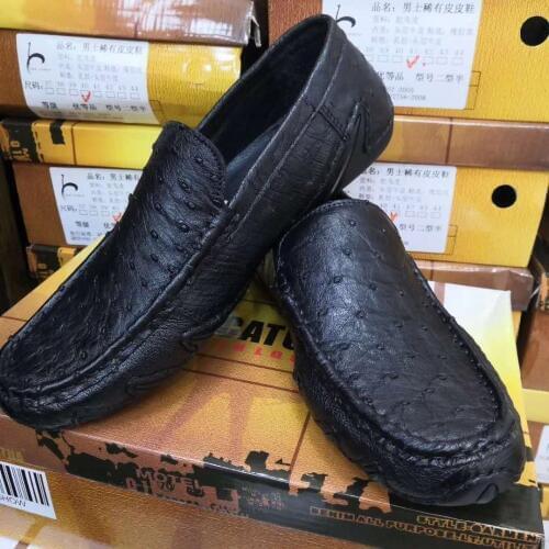 100% real ostrich skin super soft genuine ostrich leather men shoe fashion leisure black color with real cow skin lining