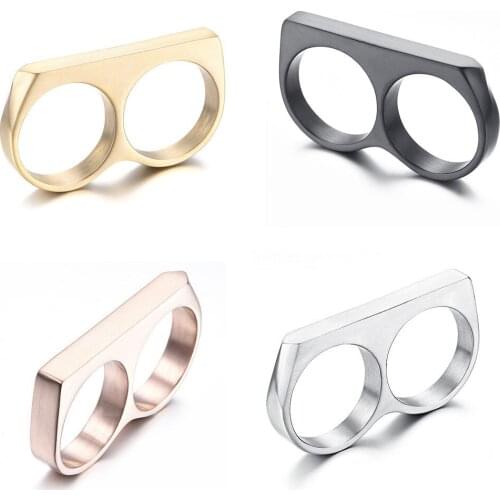 Punk Style Nightclub Tide Models Mens Ring Two Fingers Charm Ring For Men Two Finger Rings Party Big Midi Rings Bague Anillos