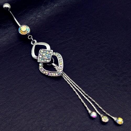 2019 new luxury long Womens Rhinestone Tassels Dangle Barbell Body Piercing Belly button rings Navel Bar Ring