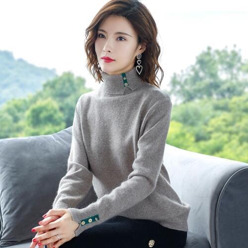 New 2019 Lady Turtleneck Sweater Autumn Winter Elegant High Collar Slim Sweater Long Sleeve Basic Jumper