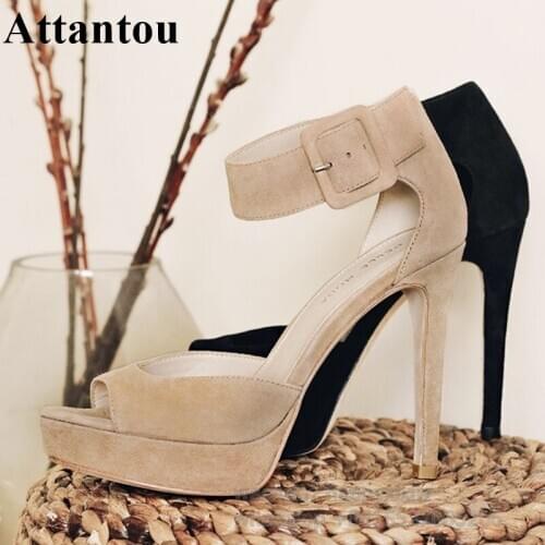 New Arrival Ankle Bucke Desinger Peep Toe Platform Thin High Heel Sandals Women Retro Evening Party Dress Shoes