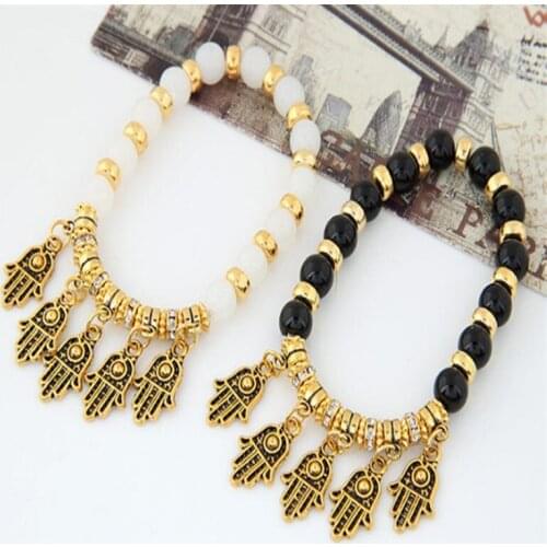 New Fashion Palm Pendant Rhinestone Beaded Bracelets & Bangles for Women Charm Simulated Pearl Party Wedding Jewelry Accessories