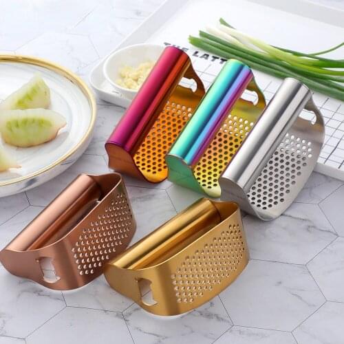 New Manual Curved Garlic Press Rocker Stainless Steel Garlic Crusher Garlic Mincer Presses Ginger Press Squeezer Can Opener Tool