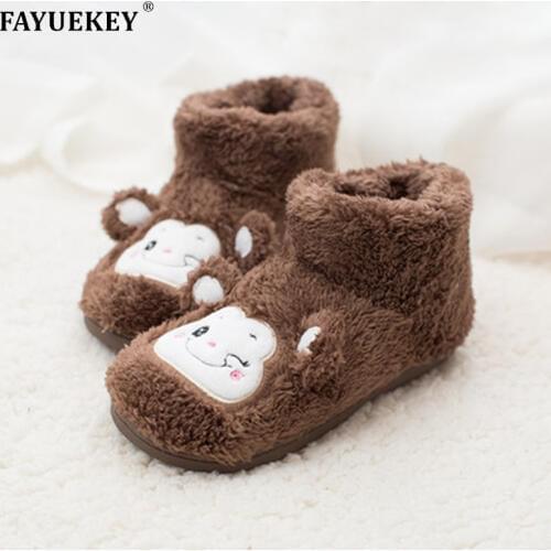 FAYUEKEY New Winter Fashion Cartoon Home Women Cotton Plush Faux Fur thicken Warm Slipper Indoor Floor Outdoor Female Flat Shoes