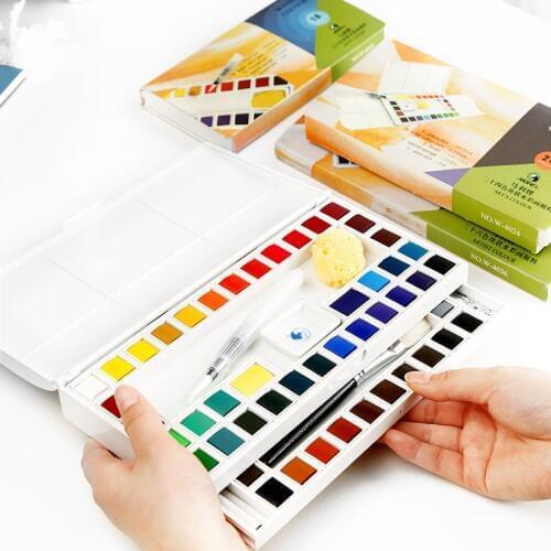 Solid Watercolor Pigment Paint 24/36/48 Colors Bright Water Color With Free Fountain Brush Pen Art Supplies School Stationery