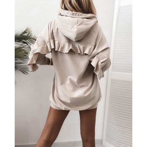 Casual Solid Hooded Hoodies Women Ruffle Long Sleeve Hooded Plus Size Sweatshirts Autumn Pullover Pure Fashion Tops Sudaderas