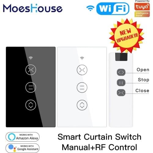 US WiFi RF433 Smart Touch Curtain Roller Blinds Motor Switch Tuya Smart Life App Remote Control Works with Alexa Google Home