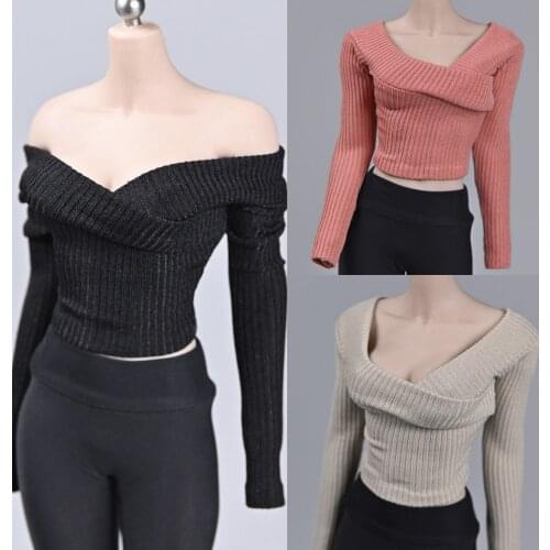 PER-SALE 1/6 Female Clothes Thick stripes Wide neck sweater Cross collar Clothing Set for 12" Seemless Body