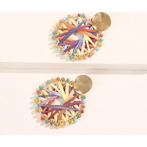 Colored Weave Unqiue Earring Sweet Love Heart Round Bead Earring Exaggerate Design Boho Jewelry 2021 New Water Drop Big Earrings