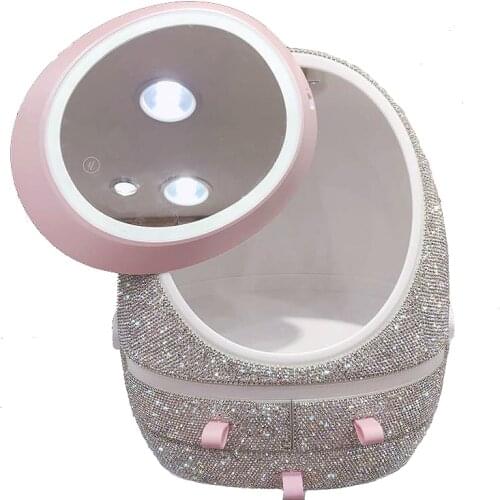 Luxury Large Makeup Organizer with LED Light Mirror Makeup Drawer Organizer Dustproof Makeup Brush Nail Polish Cosmetic Case