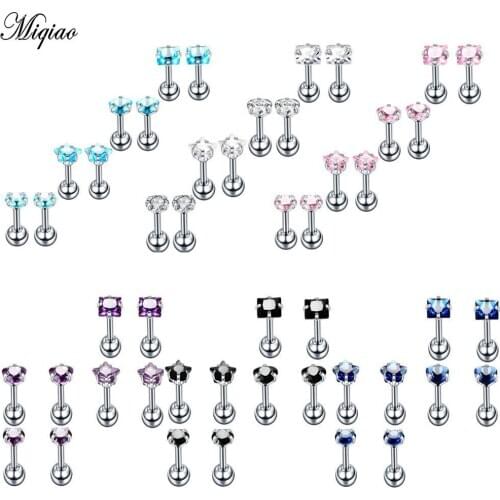 Miqiao 1 Set Body Piercing Jewelry Stainless Steel Mixed Color Stud Earrings 8 Sets Heart Shape Round Square Five-pointed Star