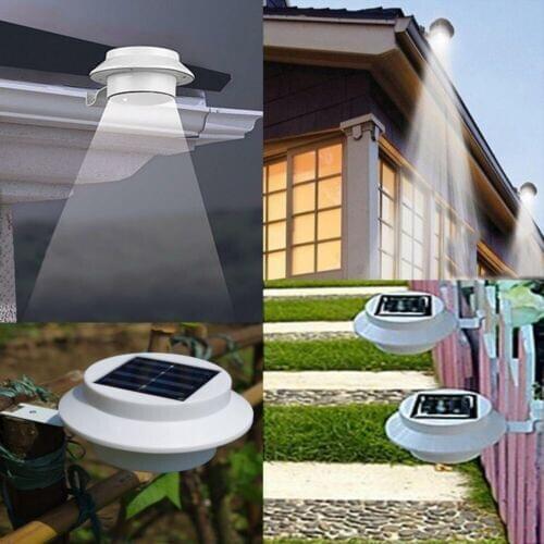 2pcs/lot Outdoor Solar Powered 3-LED Wall Path Landscape Mount Garden Fence Light Lamp
