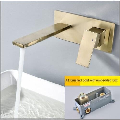 Embedded hot and cold faucets, hand basins, copper brushed gold faucets, wall-entry