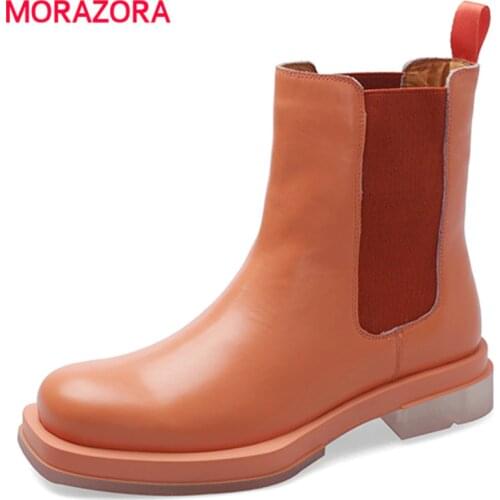 MORAZORA Full Nature Genuine leather ankle boots women slip on chelsea boots female shoes autumn winter boots 4 colors size 42