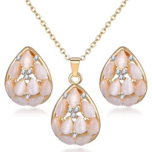 ZOSHI New Design Opal Jewelry Sets for Women Gold Color Chains Pearl Necklace Stud Earrings Wedding Party Jewelry