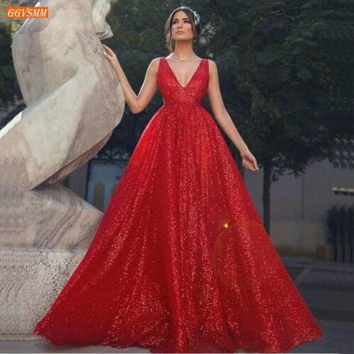 Red Evening Dress Long 2020 Sparkly Sequined Beach Women Evening Gowns Customized Women Dresses Gala Vestidos De Fiesta De Noche