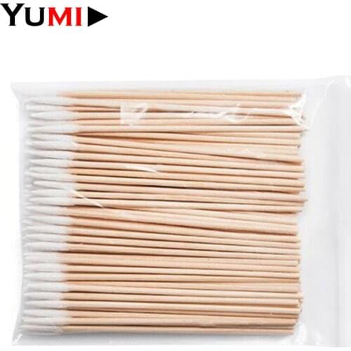 1 Bag 100pcs Wooden Cotton Stick Swabs Buds With Long Cotton Head For Eyebrow Lips Eyeline Permanent Tattoo Makeup Cosmetics