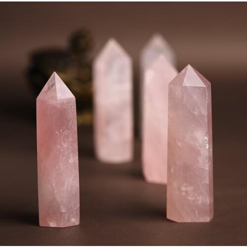 1PC Natural Rock Pink Rose Quartz Crystal Wand Point Healing Mineral Stone Magic Wand Home Decor Geode Amethyst Rose Quartz