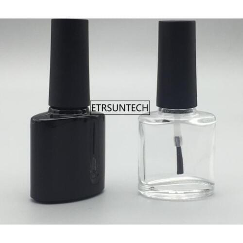 100pcs 10ML Empty Glass Nail Polish Oil Bottles Clear Black With Black Brush Cap Glass Bottles For Glue F2742