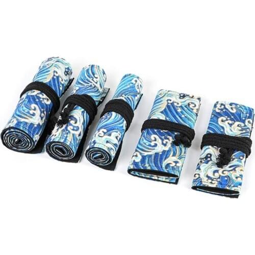 12/24/36/48/72 Holes Canvas Roll Up Pencil Bag Pen Curtain Case Makeup Wrap Holder Storage Pouch School Supplies