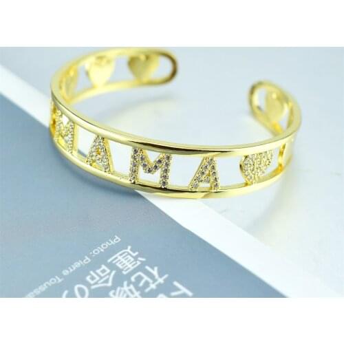 2021 New Fashion Top Quality Copper Zirconia Gold Color Open Cuff Women Bracelets & Bangles Trendy Luxury Bangle Gift For Mama