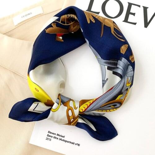 2021 New Luxury 100% Silk Scarf Hijab Ladies Neckerchief Fashion Summer Thin 53cm*53cm Sunscreen Headband Square Scarf Bandana