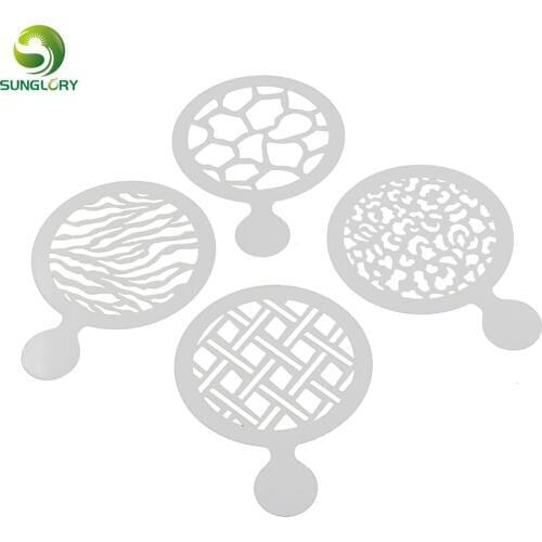 NPC 4PCS/SET Fondant Cake Stencil Decoration Cupcake Cookie Cake Template Mold Coffee Stencil Mold For Baking Kitchen Bakeware