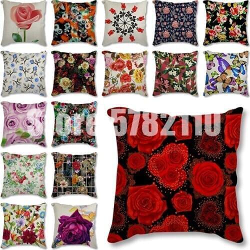 45x45 Flower Rose Pattern Style Peach Skin Cushion Cover Bed Pillows Cases Sofa Covers Home Living Decoration Cushion