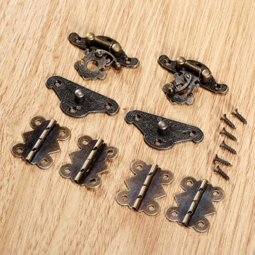 6pcs/set Hinges Iron Antique Bronze + Latch Hasps Toggle Locks Metal Vintage Decorative Wood Jewelry Box furniture hardware
