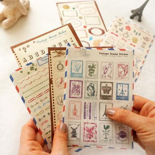 6PCS Vintage Stamps Decorative Stickers Diary Scrapbooking Sealig Sticker DIY Retro Paper Sticker Stationery Gift For Kids TZ26