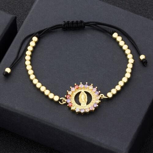New Fashion Gold Color Virgin Mary Pendant Bracelets Adjustable Cubic Zirconia For Women Men Charm Lucky Christian Jewelry Gift