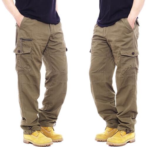 Autumn Winter Cotton Cargo Pants Men Overalls Military Tactical Workout Straight Outwear Casual Multi Pocket Baggy Trousers