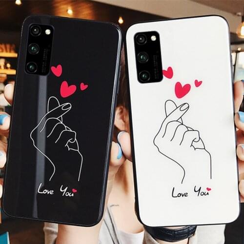 For Huawei Honor Play 4t Pro 3 Case Love you Pattern Hard Tempered Glass back silicone Cover For Honor Play 3 4t magic 2 Casing