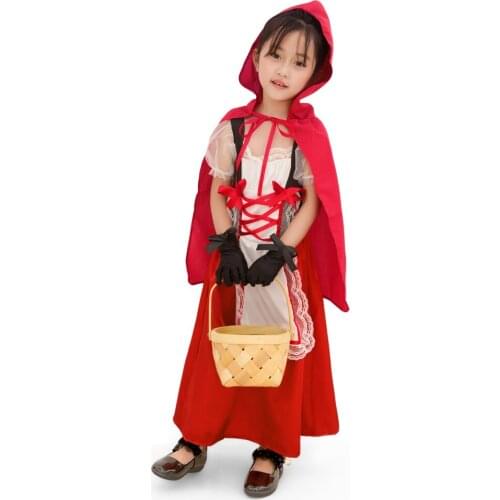 Baby Kid Girls Little Red Riding Hooded Costume Theatre Play Cos Apron Dress Party Outfit Hooded Cloak For Primary Child 4-11T