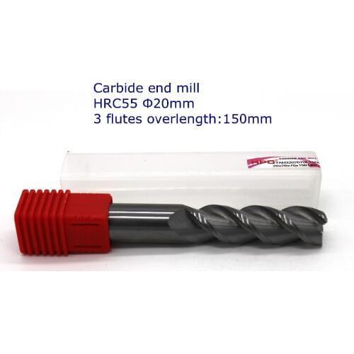 Router bit blade diameter 20mm overlength 150mm of 3 flutes flat end HRC 55 carbide end mills CNC machine tool mill cutter