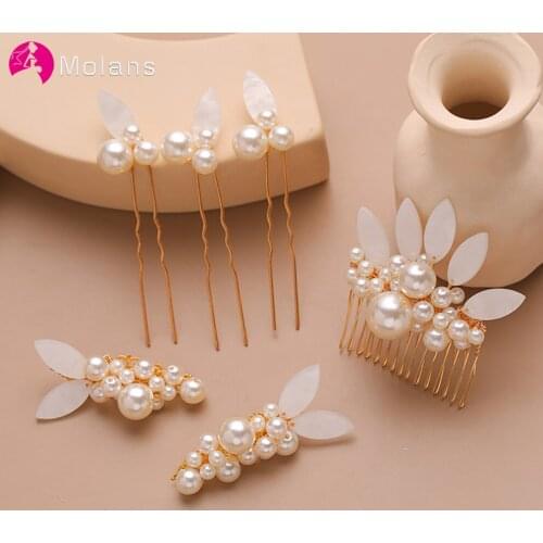 Molans 1Set Leaves Pearl Wedding Hair Combs Hair Accessories for Bridal Hair Clips Headpiece Women Bride Hair ornaments Jewelry