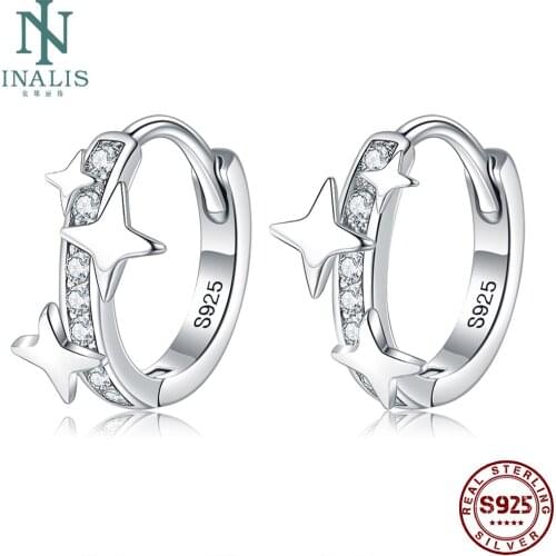INALIS 925 Sterling Silver Hoop Earring For Women 5A Clear Cubic Zirconia Star Earrings Girl Engagement Gifts Fine Jewelry New