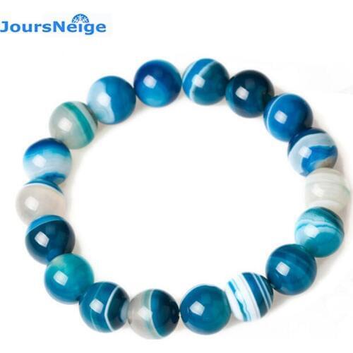 JoursNeige Natural Stripe Blue Stone Bracelet 12mm Beads Crystal for Men Women Fashion Bracelet Jewelry Accessories
