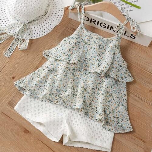 Girls Casual Floral Sets 2021 New Summer Chiffon Top+Pants Girl Outfits Baby Kids Sweet Costumes Girl Suit Children Clothes 2 6Y