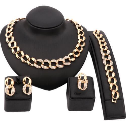 African Beads Jewelry Sets Rhinestone Pendant Necklace Earrings Bracelet Rings Set Fine For Women Wedding Party Accessories Sets