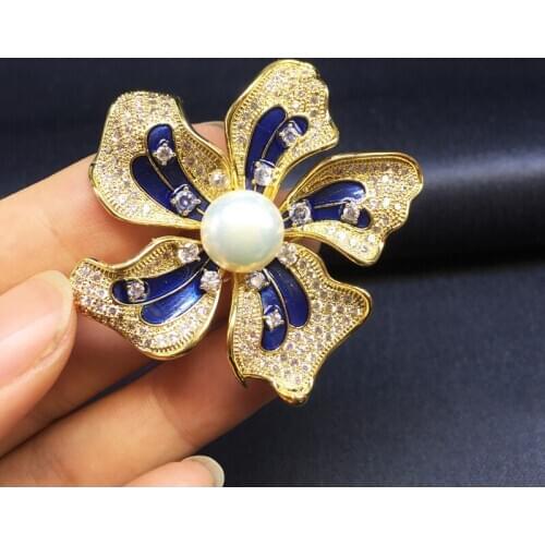 LANZYO Natural fresh water pearl happiness flower series Brooch new xz076